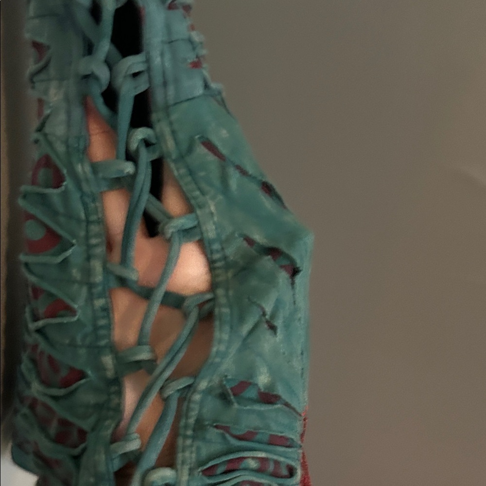 Jayli Phish Teal and Red Flare Pants - Picture 3 of 5